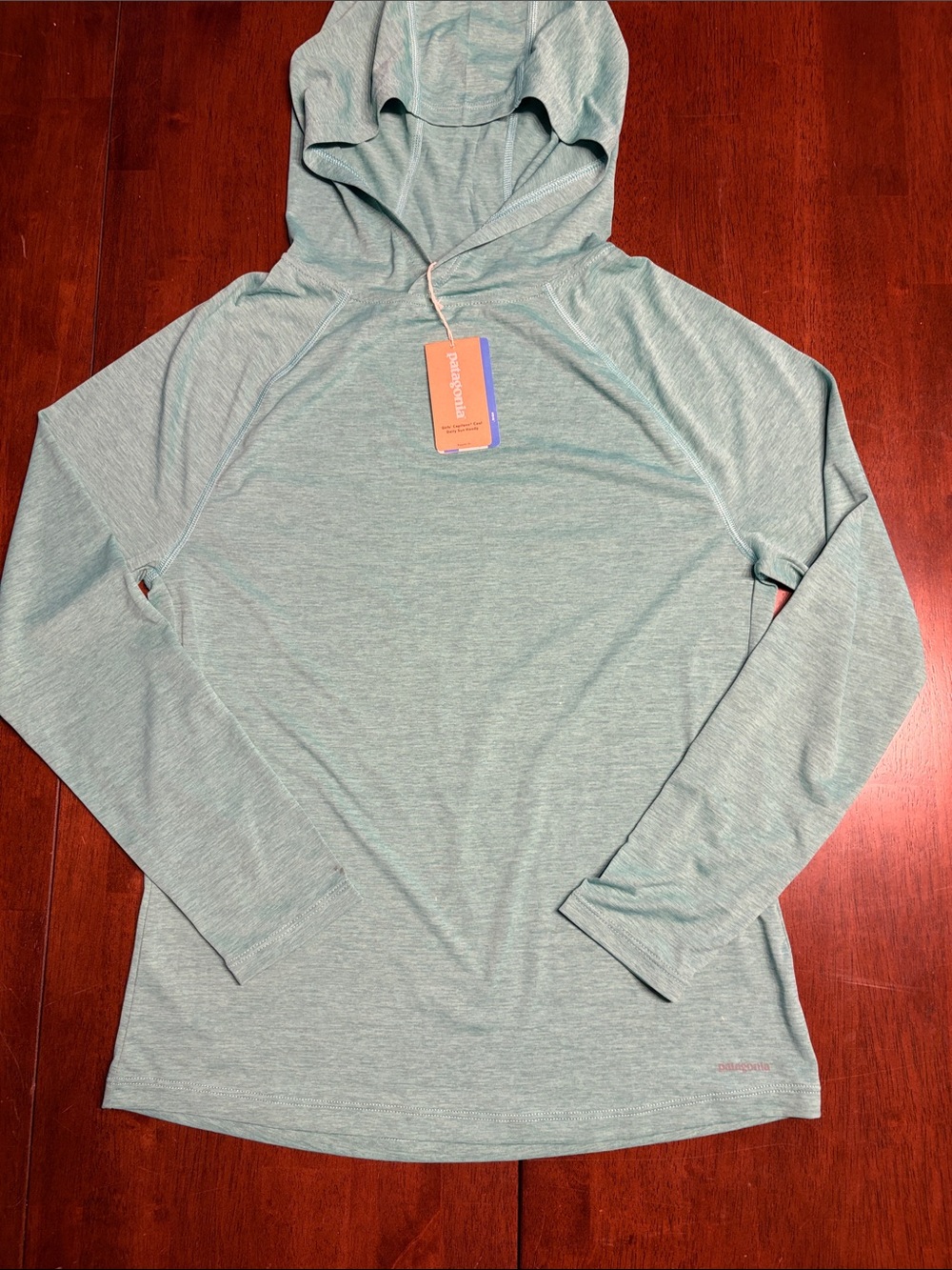 Patagonia Kids Lightweight Hooded Long Sleeve Top in Heathered Seafoam